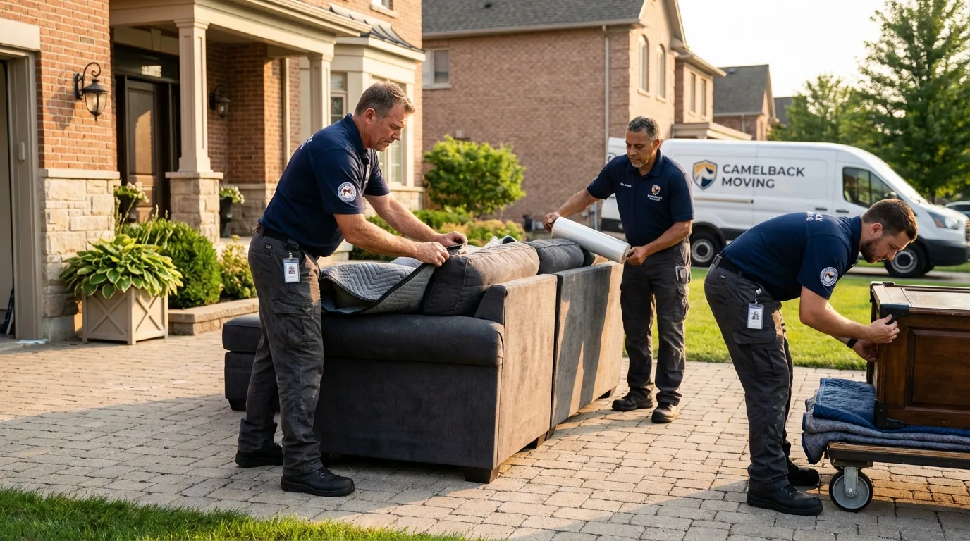 Large estate moving crew wrapping furniture in McDonough, GA